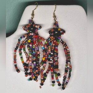 Colorful Seed Bead Star Dangle Earrings | Rainbow Beaded Star Earrings | Boho